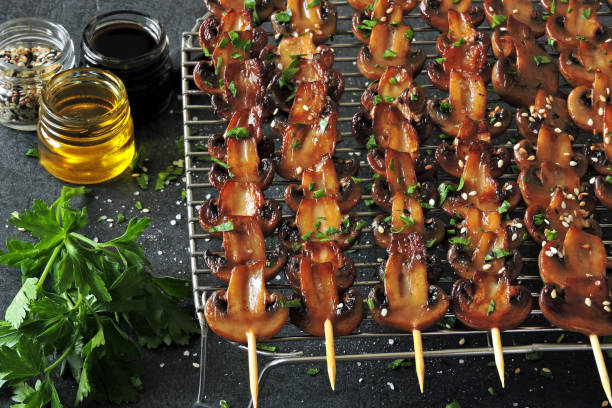 istock Delicious mushroom skewers. 1256706117