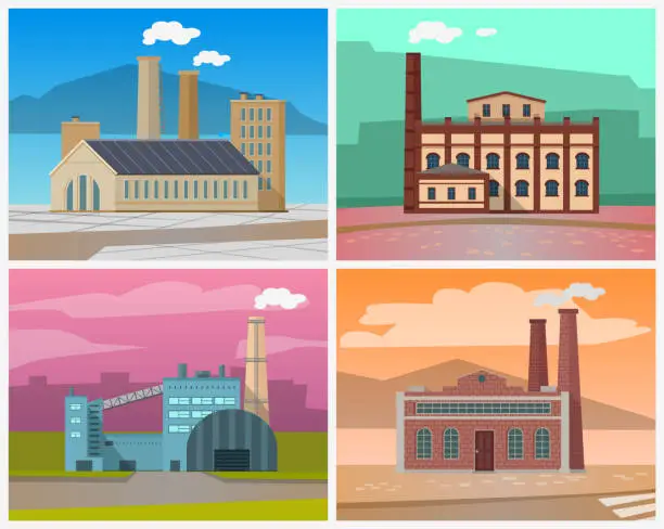 Vector illustration of Factories and Enterprises, Industry Manufacturing