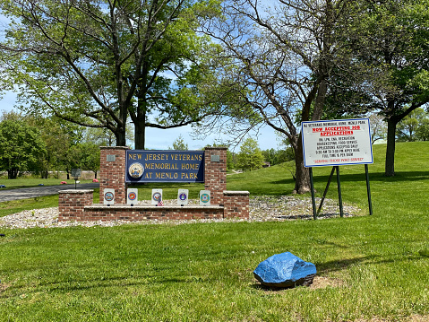 EDISON, NEW JERSEY - May 16, 2020: A view of the entrance to the New Jersey Veterans Memorial Home at Menlo Park, during the Coronavirus shutdown.