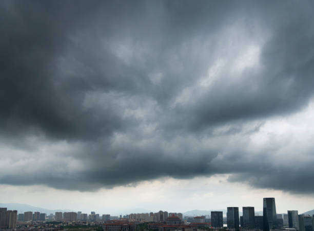 Dark stormy clouds over Chinese city