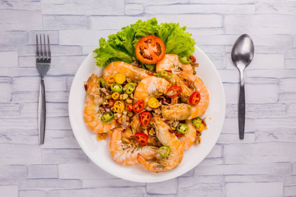 istock Stir fried prawns with salt and chili 1256718733