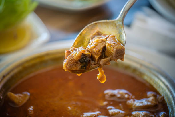 Turkish traditional soup Kelle Paca stock photo