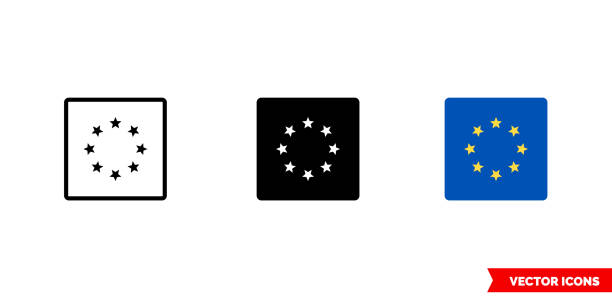 ikona flagi unii europejskiej 3 typów. symbol izolowanego znaku wektora - european union flag stock illustrations