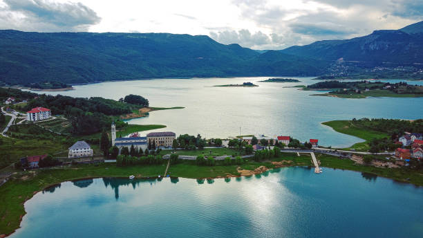 istock Majestic aerial view on two lakes 1256729935
