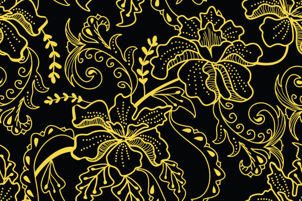 nahtloses muster mit floralen vektor illustration - traditioneller batikstil stock-grafiken, -clipart, -cartoons und -symbole