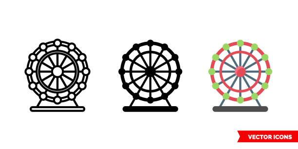 ikona diabelskiego koła 3 typów. symbol izolowanego znaku wektora - ferris wheel carousel rollercoaster wheel stock illustrations