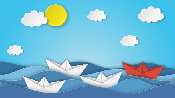 Leadership concept visualized with origami Leadership concept visualized with origami folded ship toys one of them is swimming in the front and leading the team group. used as an background. Vector illustration armada stock illustrations