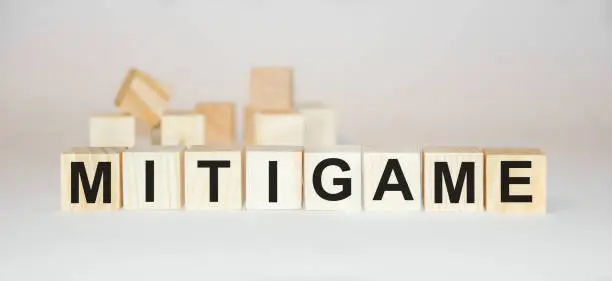Photo of Word mitigame made with wood building blocks,stock image