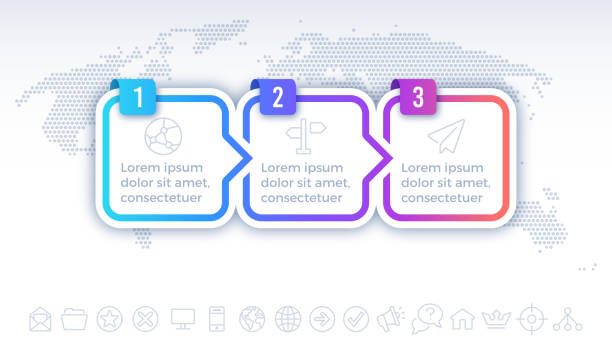 illustrations, cliparts, dessins animés et icônes de infographie du processus en trois étapes - three objects illustrations