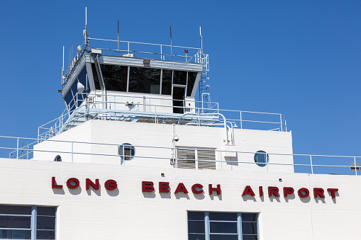 Long Beach, California April 13, 2019: Terminal and Tower of Long Beach airport LGB in California.