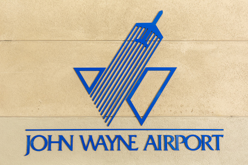Santa Ana, California April 13, 2019: Logo of Santa Ana John Wayne airport SNA in California.