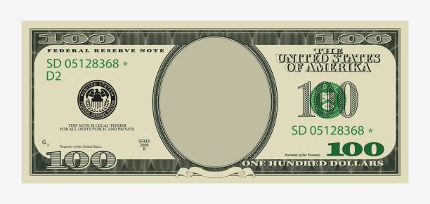 백 달러 지폐 템플릿. 빈 초상화 센터가있는 미국 지폐. - one hundred dollar bill stock illustrations