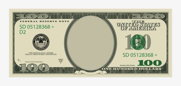 ilustrações de stock, clip art, desenhos animados e ícones de one hundred dollars bill template. american banknote with empty portrait center. - imitação