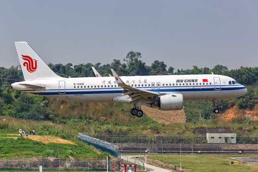 Chengdu, China September 21, 2019: Air China Airbus A320neo airplane at Chengdu airport CTU in China. Airbus is a European aircraft manufacturer based in Toulouse, France.