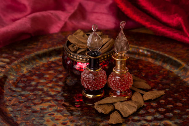 istock Agar wood essential oil and incense chips 1256736114