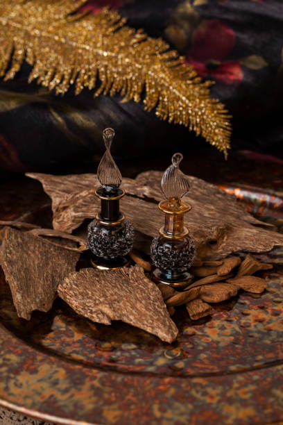 istock Agar wood essential oil and incense chips 1256736184