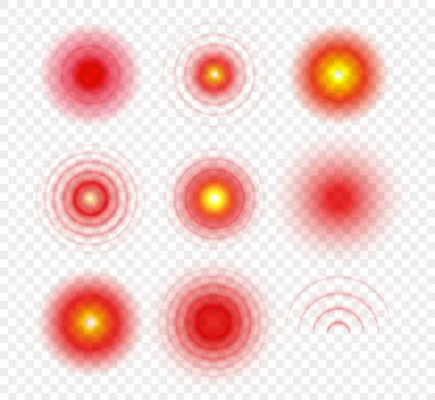 Vector illustration of Medical icon set. Radial pain circles. Target logo template. Red and yellow gradient medical symbols. Concept design for pharmacy. Pain area Isolated vector illustration on transparent background.