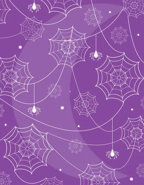 Vector illustration of Halloween All Over Cobwebs Purple Pattern