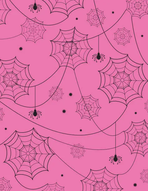 Vector illustration of Halloween All Over Cobwebs Pattern in Pink and Black