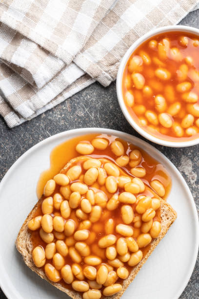 istock Toast bread with baked beans. 1256743668