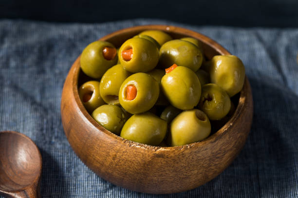 istock Organic Green Canned Pimento Olives 1256744905