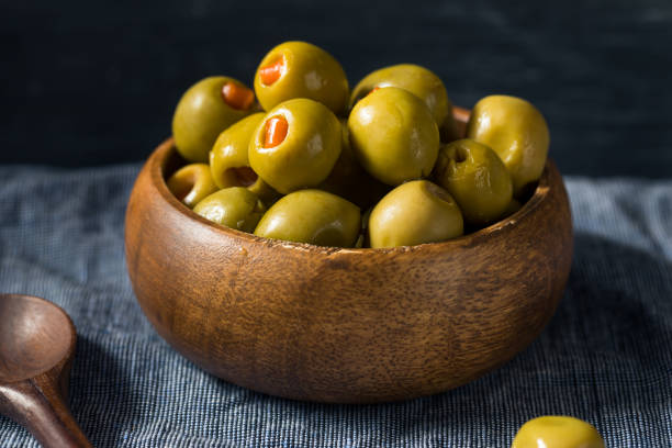 istock Organic Green Canned Pimento Olives 1256744944