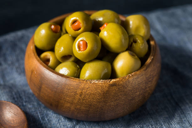 istock Organic Green Canned Pimento Olives 1256747792