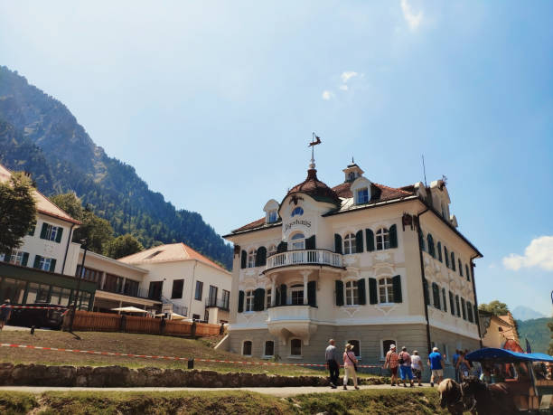 HOHENSCHWANGAU, Germany - June 27, 2019: Villa Jagerhaus a four star hotel built in XIX century, renovated in 1994 contains 12 superior rooms in Bavaria in Hohenschwangau in Germany