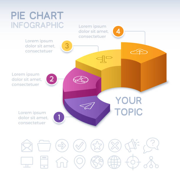 4개의 섹션 3d 인포그래픽 파이 차트 - fourth dimension 이미지 stock illustrations