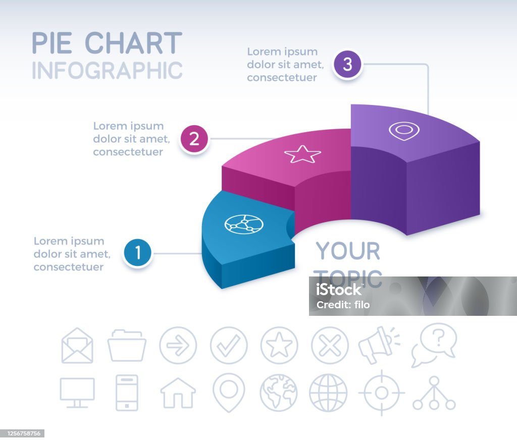 3 Graphs Layout Three Section 3d Infographic Pie Chart Stock Illustration - Download ...