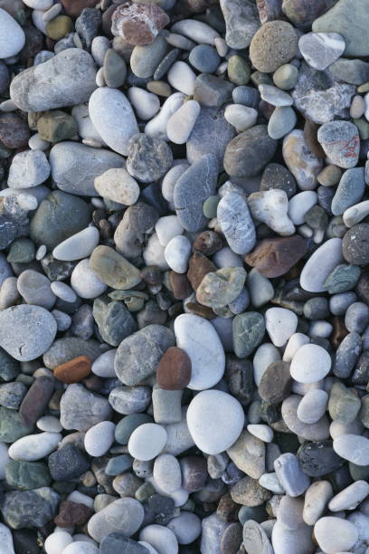 istock Closeup view of small stones on the beach with colorful pattern 1256762210