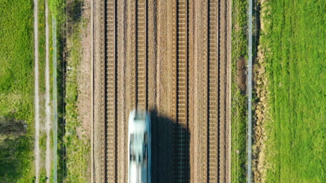 Railroad in landscape, aerial view from above