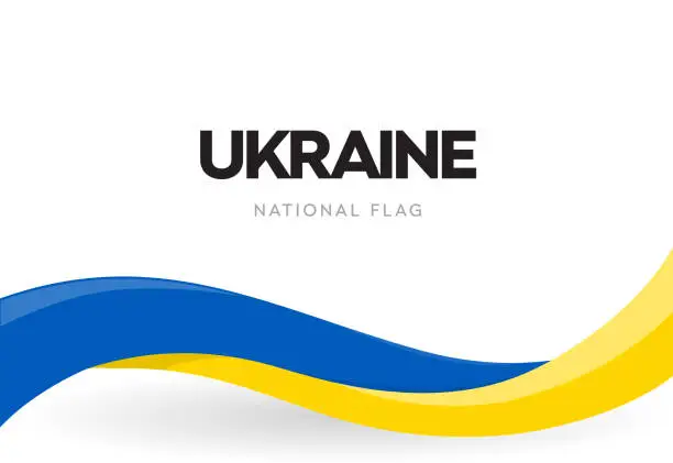 Vector illustration of Ukrainian waving flag banner. Ukraine independence day official holiday poster. The 34th of August traditional annual celebration brochure. Revolution of dignity vector symbol. Isolated ribbon.