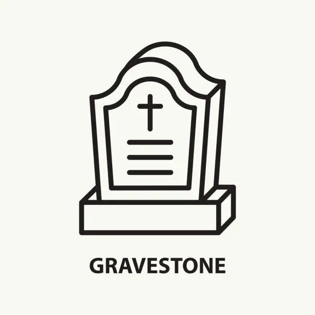 Vector illustration of Gravestone flat line icon