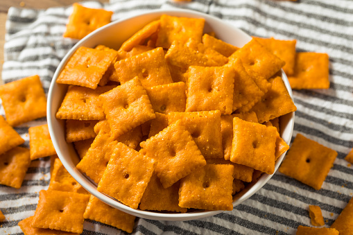 Salty Yummy Cheddar Cheese Crackers in a Bowl