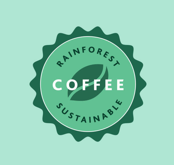 ilustraciones, imágenes clip art, dibujos animados e iconos de stock de diseño de etiqueta de café tostado de rainforest sostenible - coffee circle coffee bean label