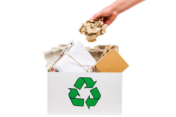 Female hand putting wastepaper in recycling bin