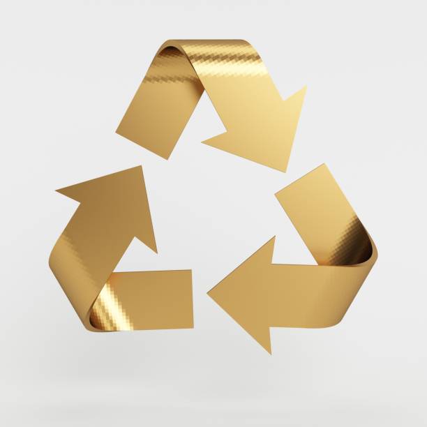 istock 3D Golden Recycle illustration Render 1256780067