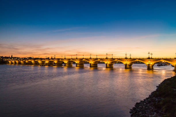 Old stony bridge in Bordeaux