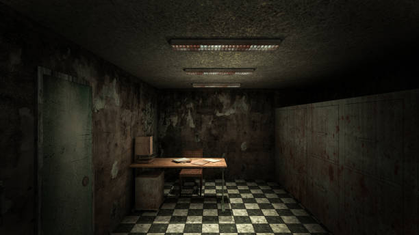 istock horror and creepy mortuary in the hospital .3D rendering 1256801964