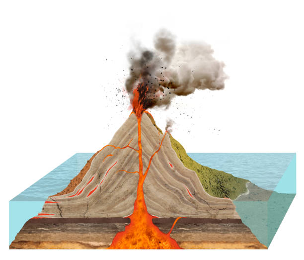 ilustraciones, imágenes clip art, dibujos animados e iconos de stock de diagrama de volcán aislado sobre fondo blanco - volcano