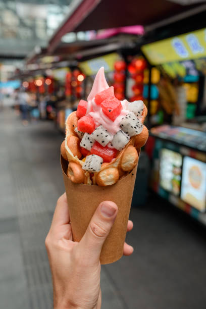 istock Ice cream with dragon fruit and watermelon pieces 1256808348