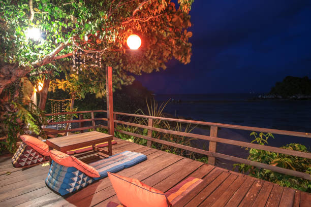 istock Tropical sea view terrace at night 1256809019