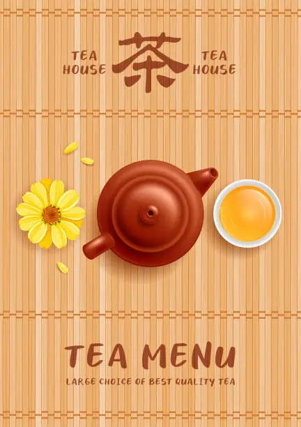 Vector illustration of Tea Menu Template With Chinese Tea Pot And Cup