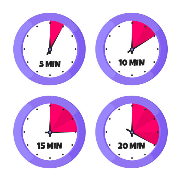 ilustrações, clipart, desenhos animados e ícones de contagem regressiva de minutos no relógio analógico face plano design design vetor ilustração conjunto isolado em fundo branco. conceito de negócio de gerenciamento de tempo do relógio de parede analógico. - clock face clock countdown time