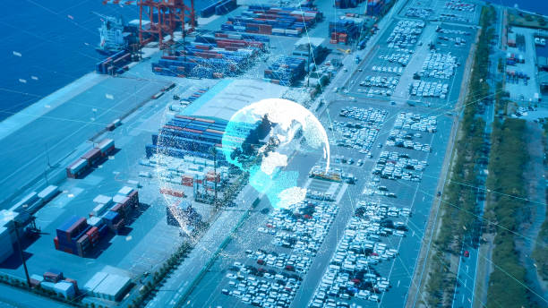 istock Logistics and technology concept. Warehouse aerial view. 1256813825