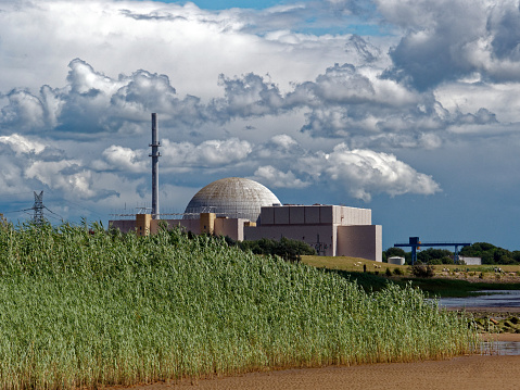atomic power station against dramatic sky, germany, Brokdorf
