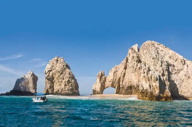 Photo of El Arco, at Land's End, Cabo San Lucas. Giant rocky outcrops featuring a natural arch, are one of the most famous natural attractions of Mexico.