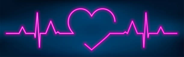 ilustrações de stock, clip art, desenhos animados e ícones de neon heart beat with heart shape. healthy electrocardiogram or ecg. one pulse line. glow violet health cardiogram infographic. glowing healthcare rate. medical vector illustration. - electromagnetic pulse