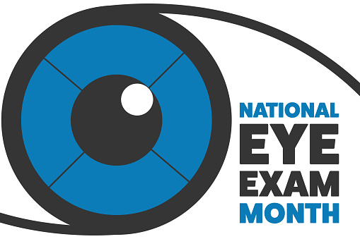 August is National Eye Exam Month. Holiday concept. Template for background, banner, card, poster with text inscription. Vector EPS10 illustration